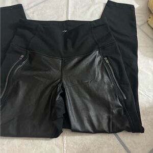 Black leggings stretchy and with leather on the front